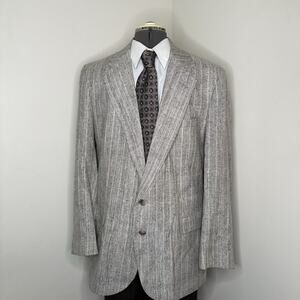 Mens 44L Blazer Silk Gray Striped 2 Button 2XL 48" Sport Coat Suit Jacket USA